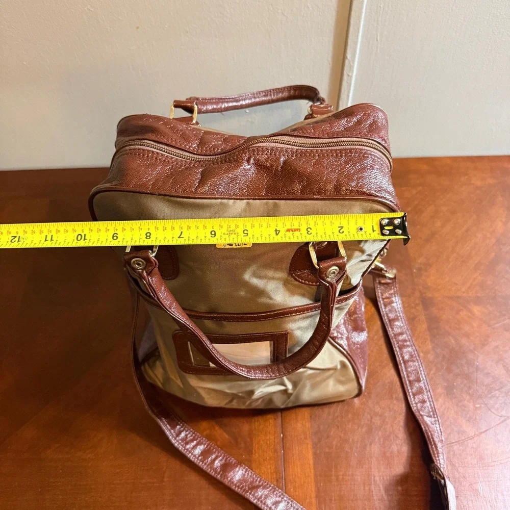 Vintage John Weitz Carry On Luggage Bag Brown Tan Canvas Duffel Shoulder Strap
